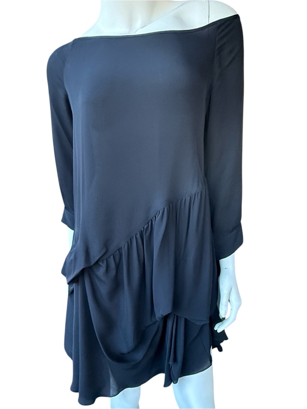 Morgane Le Fay Black silk 3/4 length sleeve draped dress Small